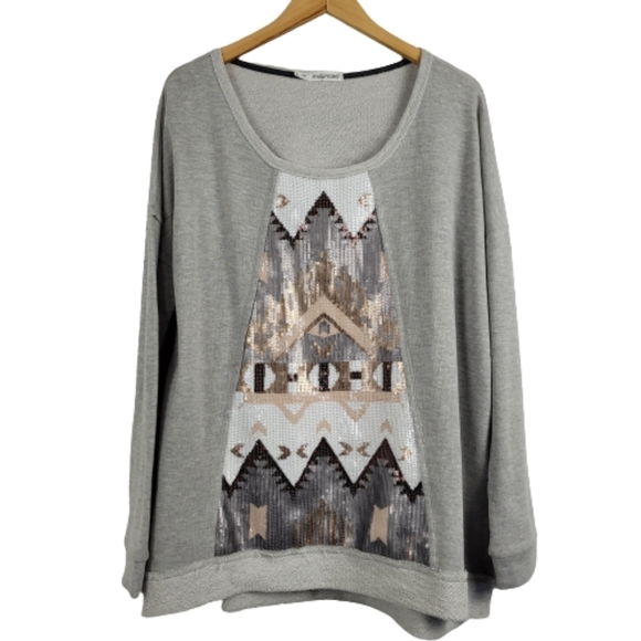 Maurice gray sequin cozy comfy tribal pull over sweater - Picture 1 of 9